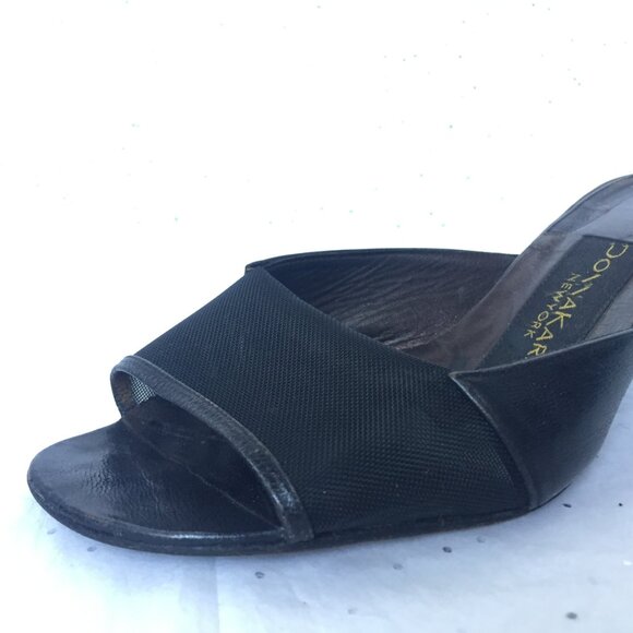 Donna Karan New York Black leather mesh Y2K mules peep toe Size 6.5 Whimsygoth - Picture 16 of 16